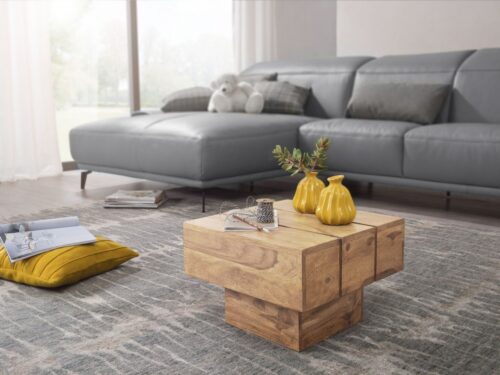 Wohnling Beistelltisch »Beistelltisch LUCCA Massivholz Akazie Wohnzimmertisch 44 x 44 x 30 cm Couchtisch Massiv Landhaus Cube quadratisch«