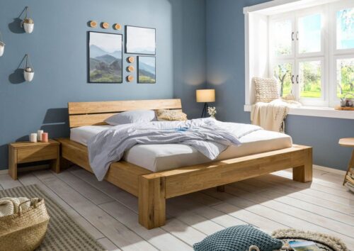 Massivmoebel24 Massivholzbett »STOCKHOLM« (Bett aus robustem Massivholz, massives Holzbett Bettgestell, 210x230x81 Wildeiche)