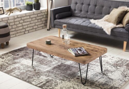 Wohnling Couchtisch »Couchtisch BAGLI Massiv-Holz Akazie 115 cm breit Wohnzimmer-Tisch Design Metallbeine Landhaus-Stil Beistelltisch«