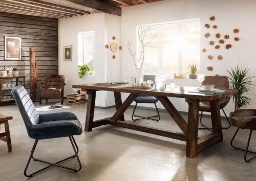 Massivmoebel24 Esstisch »BASSANO« (Rustikaler Esstisch im Landhausstil, Platz für 10 Personen, unbehandeltes Teakholz 250x100x78 Altholz)