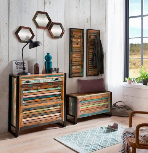 SIT Garderoben-Set »Fiume«, (7-St), im Vintage Stil, rcyceltes Altholz in Lamellen Optik