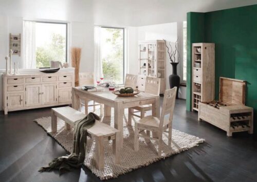 Massivmoebel24 Esstisch »NATURE WHITE« (Moderner Esstisch für 10 Personen, in natur getüncht 220x100x76 Akazie)