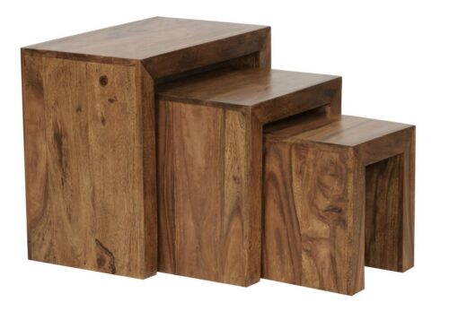 Wohnling Couchtisch »WL1.205«, 3er Set Satztisch Massiv-Holz Sheesham Wohnzimmer-Tisch Landhaus-Stil Beistelltisch dunkel-braun Naturholz