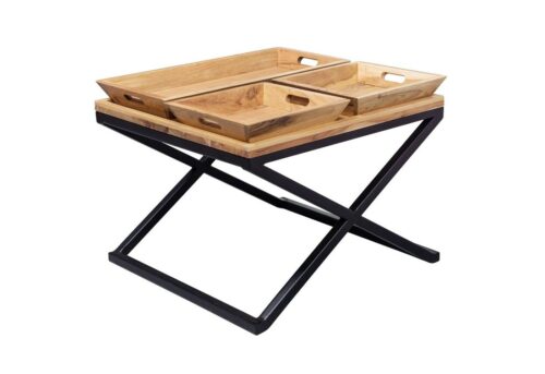 Wohnling Couchtisch »WL5.972«, 60x47,5x60 cm Akazie Massivholz / Metall Tabletttisch Design Wohnzimmertisch Quadratisch Sofatisch Massiv Kleiner Tisch Wohnzimmer