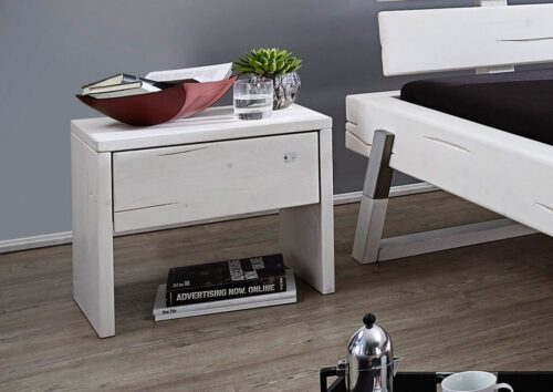 Massivmoebel24 Nachttisch »BALKENMÖBEL« (Nachttisch im Landhausstil mit Schublade, weiß lackiert 50x33x45 Fichte montiert), Echte Baumkante,natürliche Risse,Balkenoptik