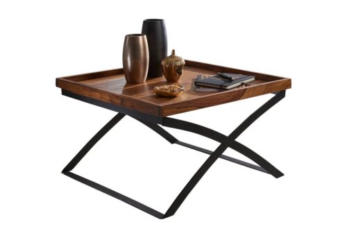 Wohnling Couchtisch »WL5.595«, 63x39x63cm Sheesham Massivholz / Metall Sofatisch Design Wohnzimmertisch Industrial Style Stubentisch Braun/Schwarz Designer Kaffeetisch massiv Tisch quadratisch