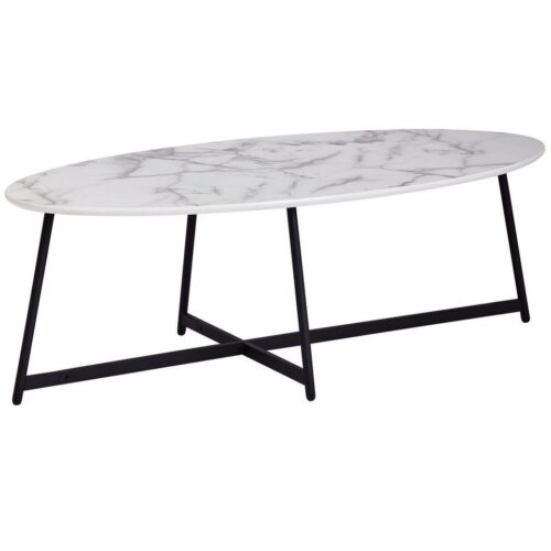 Wohnling Beistelltisch »Design Couchtisch Oval 120x60 cm mit Marmor Optik Weiß Wohnzimmertisch mit Metall-Beine Schwarz Großer Beistelltisch«