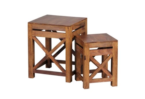 Wohnling Satztisch »WL1.561«, 2er Set Beistelltisch PALI Massiv-Holz Sheesham Wohnzimmer-Tisch Design dunkel-braun Landhaus-Stil Couchtisch