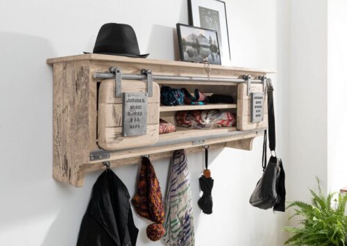 Massivmoebel24 Wandgarderobe »RAILWAY« (115x30x45 Mango montiert)