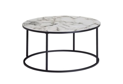 Wohnling Couchtisch »WL6.234«, Rund 80x40x80 cm mit Marmor Optik Weiß Wohnzimmertisch mit Metall-Gestell Schwarz Moderner Dekotisch