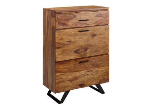 Wohnling Highboard »WL6.546«, Kommode 80x120x41,5 cm Sheesham Massivholz / Metall Flurkommode Sideboard mit Baumkante Kommodenschrank Holz Modern Standschrank Anrichte Schubladenkommode