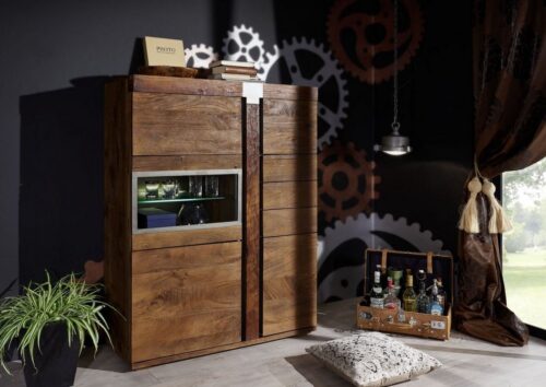Massivmoebel24 Highboard »AMSTERDAM« (110x45x142 Mango montiert Highboard massiv aus Mangoholz)