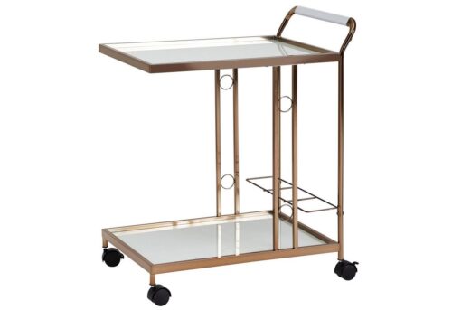 Wohnling Beistelltisch »Design Servierwagen Gold 67x80x45 cm Mobiler Beistelltisch Speisewagen mit Glasplatte Küchenwagen Milchglas Teewagen Mini Bar auf Rollen«