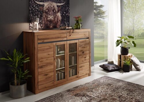 Massivmoebel24 Highboard »MONTREUX« (modernes massives Highboard - 170x45x125cm - Massivholz Wildeiche / Zerreiche natur)