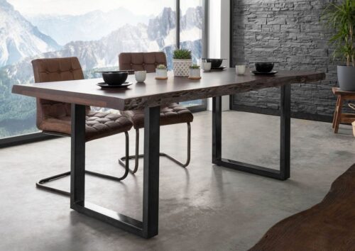 Massivmoebel24 Baumkantentisch »FREEFORM« (180x90x77 Akazie, Baumkantentisch Esstisch Massiv Echtholz für Küche oder Esszimmer), Echte Baumkante, Natürliche Risse und Unebenheiten