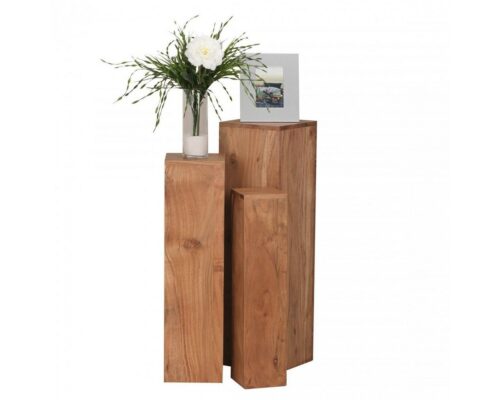 Wohnling Beistelltisch »Beistelltisch 3er Set WL1.567 Massivholz 24,5x85x24,5 cm Akazie Tische Holztisch Natur-Produkt Echtholz Beistelltische Dekosäulen Drei Holztische Braun Blumenhocker Holz Modern«