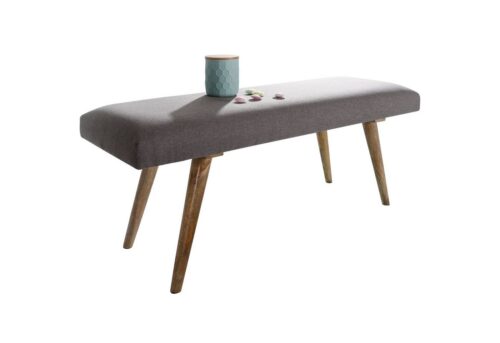 Wohnling Sitzbank »WL5.330«, Sitzbank Stoff / Massivholz Bank Grau 117x51x38 cm im Retro Stil 2er Polsterbank Flur Gepolsterte Stoffbank Esszimmer Braun Kleine Bettbank Baumwolle Flurbank Dielenmöbel schmal