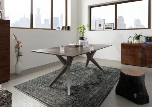 Massivmoebel24 Esstisch »SWISS EDGE« (Moderner Esstisch für 8 Personen, mit außergewöhnlichem Eisengestell, braun lackiert 200x100x76 Akazie)