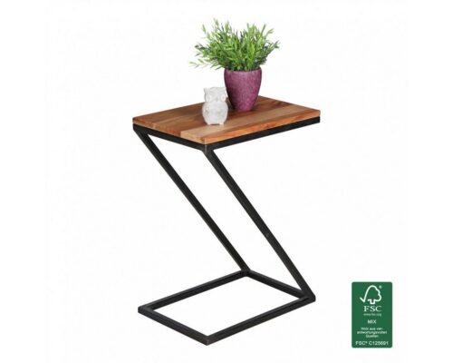 Wohnling Beistelltisch »Beistelltisch AKOLA Z-Form Massiv-Holz Sheesham / Metall 45 x 62 x 32 cm Design Wohnzimmertisch Landhaus-Stil Anstelltisch Ablagetisch eckig«