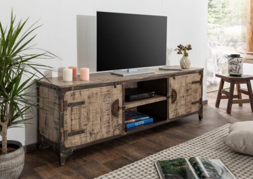 Massivmoebel24 TV-Board »TOKYO« (170x40x60 Mango montiert, TV-Board aus Mangoholz mit Eisen-Elementen, Industrial-Stil)