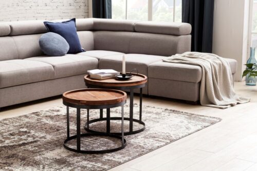 Wohnling Beistelltisch »2er Set Beistelltische AKOLA Massivholz Sheesham Wohnzimmertisch Landhausstil Anstelltisch Metallgestell Naturholz«