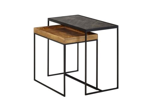 Wohnling Satztisch »WL6.636«, Wohnzimmertisch 2er Set Mango Massivholz / Stein Beistelltisch Eckig Design Beistelltisch Industrial Sofatisch Couchtisch Rechteckig Tischset 2-teilig