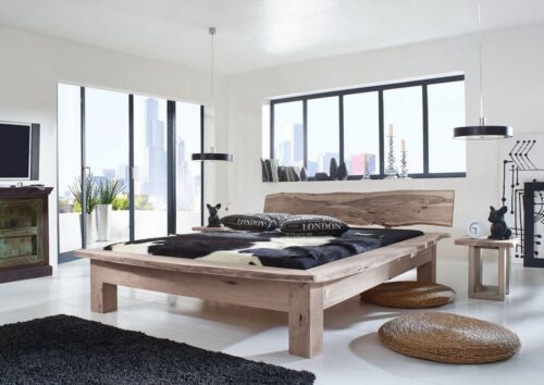 Massivmoebel24 Massivholzbett »FREEFORM« (Bett aus robustem Massivholz, massives Holzbett Bettgestell, 180x200 Akazie)