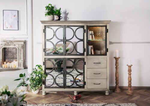 Massivmoebel24 Highboard »HERMITAGE« (150x45x45 romantisches Mango montiert)