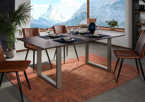 Massivmoebel24 Esstisch »SWISS EDGE« (Moderner Esstisch mit U-förmigen Eisenbeinen Platz für 8 Personen, braun lackiert 180x90x76 Akazie)