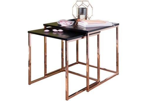 Wohnling Satztisch »WL5.788«, CHUR Schwarz / Kupfer Beistelltisch MDF / Metall Couchtisch Set aus 2 Tischen Kleiner Wohnzimmertisch Metalltisch mit Holzplatte Ablagetisch modern