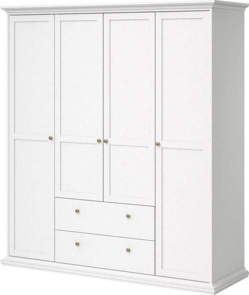 Home affaire Kleiderschrank Paris, Aufbewahrung Kasten Schrank Stauraum, mit Griffen, Landhausstil mit 4 Türen, 11 Facher, Kleiderstange, 2 Schubladen, Breite 181 cm