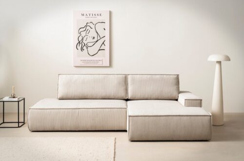 Home affaire Ecksofa SHERWOOD, Schlafsofa in L-Form offen (275cm), Cord, Leinenoptik, Schlaffunktion und Bettkasten, Kedernaht, hoher Sitz- & Liegekomfort
