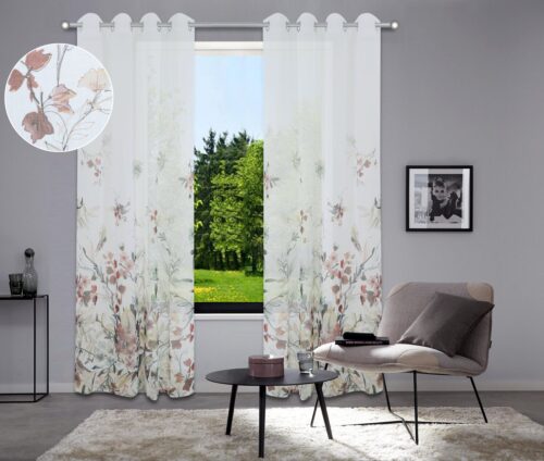 Home affaire Gardine Friesach (1 St), Ösen, transparent, Blumenmuster, transparent, mit Ösen, Pflegeleicht, gemütlich