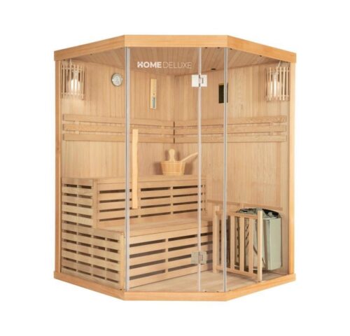 HOME DELUXE Sauna Traditionelle Sauna SKYLINE - XL, BxTxH: 150 x 150 x 200 cm, ideal für 3 Personen, 6 kW Saunaofen, aus Hemlocktanne