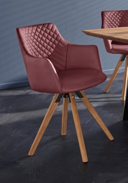 Home affaire Armlehnstuhl LISABON (Set, 2 St), mit Drehfunktion, Bezug aus Leder, Gestell aus Eiche Massivholz geölt