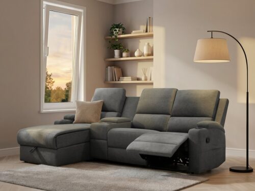 Home affaire Ecksofa NAPORI Multimediasofa, 3er Kinosessel XXL, L-Form, 3 Bezugsstoffe, Kinosofa mit Relaxfunktion, Getränkehalter, Staufach und Staukasten