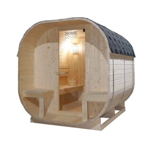 HOME DELUXE Sauna Outdoor Sauna CUBE - Größenauswahl, BxTxH: 220 x 194 x 185 cm, 38,00 mm, (inkl. 8 kW Saunaofen & Saunazubehör) Saunahaus aus Fichtenholz I Gartensauna