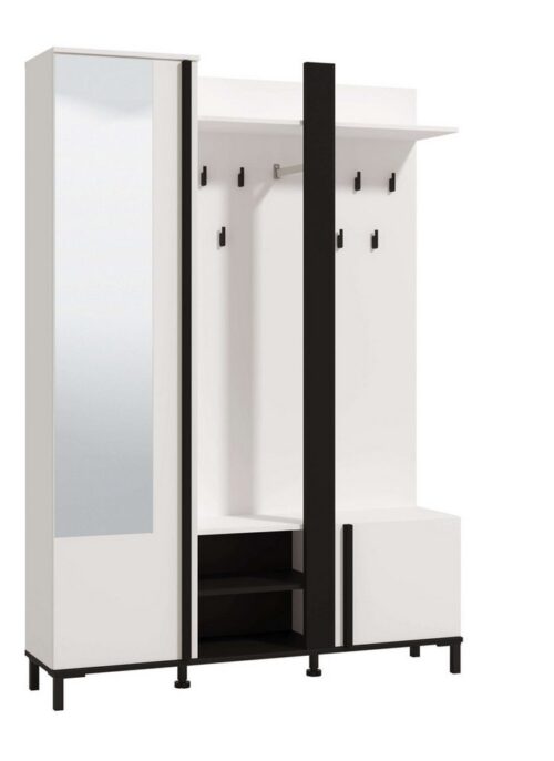 Home affaire Kompaktgarderobe Nino Flurgarderobe, Dielenschrank, Flurmöbel, Garderobe, Breite 135 cm Schuhschrank, Spiegel, Haken, viel Stauraum, ideal für kleine Räume