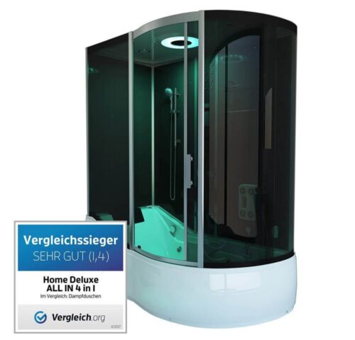 HOME DELUXE Dampfdusche ALLIN 4IN1 - Schwarz Rechts, BxT: 170x90 cm, Dampfsauna, Badewanne, Whirlpool, Dusche