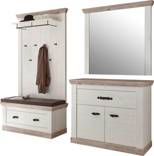 Home affaire Garderoben-Set Florenz, (4-St), bestehend aus 1 Bank, 1 Paneel, 1 Spiegel und 1 Kommode