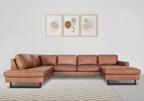 Home affaire Wohnlandschaft Pinto, 350 cm, U-Form, XXL, mit Ottomanen, Cord, Chenille, Lederoptik, mit Keder, Metallfüße, Wellenunterfederung