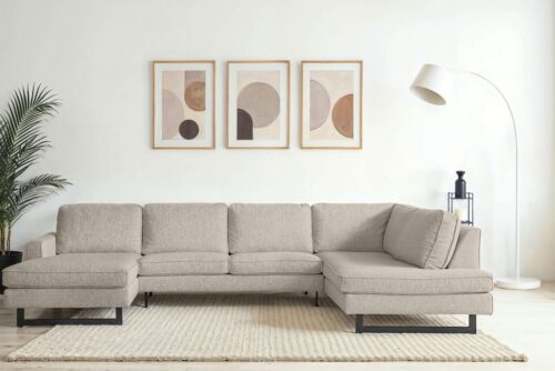 Home affaire Wohnlandschaft Pinto, 350 cm, U-Form, XXL, mit Ottomanen, Cord, Chenille, Lederoptik, mit Keder, Metallfüße, Wellenunterfederung