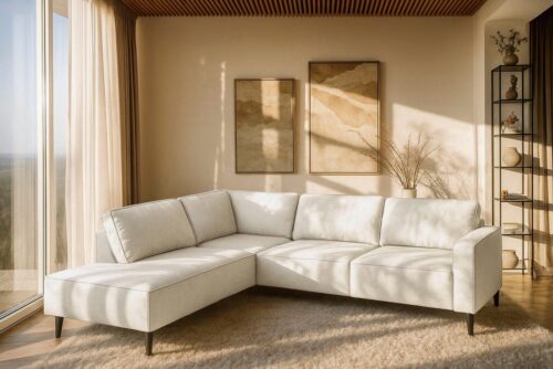 Home affaire Ecksofa Fumone, Lederoptik oder Soft-Touch Chenille, Breite 260, mit schwarzen Massivholzfüßen