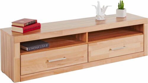 Home affaire Lowboard Ribe,140cm breit,38cm hoch mit 2 Klappen,Oberplatte aus Massivholz, Holz massiv, Holzwerkstoff, Metall Griffe,2 Klappen