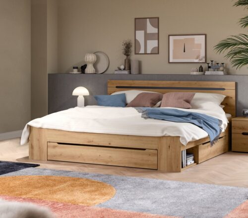 Home affaire Stauraumbett REHAT, in 144 oder 184 cm Breite, 3 Schubkästen, 2 offene Fächer (1-tlg., TOPSELLER!, für Matratzen 140x200 cm, viel Stauraum, ohne Lattenrost), Bett, Kastenbett, Bettgestell, Schlafzimmer, Schlafen