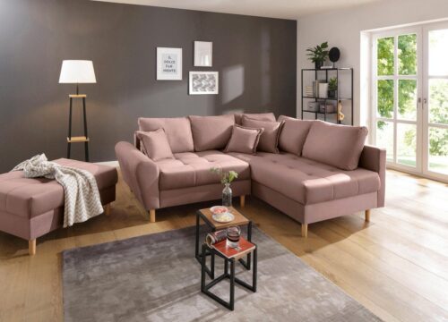 Home affaire Ecksofa Rice L-Form, B: 223 cm - OTTO. Verlässliche Qualität., Set: Sofa & Hocker, mit 3 Zierkissen, Federkern