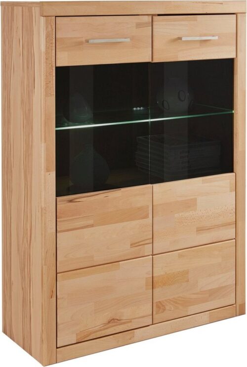 Home affaire Vitrine Ribe, 125 cm hoch, Fronten Massivholz, 4 breite Fächer Korpus Holzwerkstoff, 2Türen mit Glaseinsatz, einlegeboden verstellbar