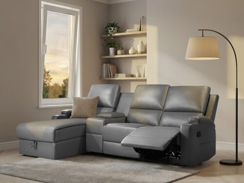 Home affaire Ecksofa NAPORI Multimediasofa, 3er Kinosessel XXL, L-Form, 3 Bezugsstoffe, Kinosofa mit Relaxfunktion, Getränkehalter, Staufach und Staukasten