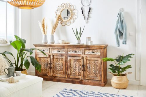 Home affaire Sideboard Maneesh, Kommode aus massivem Mangoholz, viele Stauraummöglichkeiten, B/ 179cm