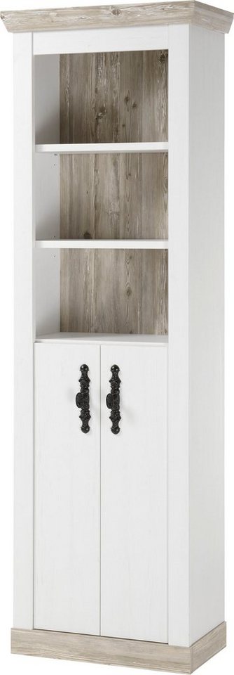 Home affaire Hochschrank Florenz, Badschrank im Landhausstil, Schrank mit Metallgriffen in Pinie Weiß, offene Fächer und ausreichend Stauraum hinter Drehtüren